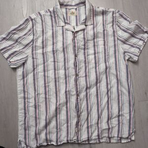 Marine Layer Shirt Men’s Large Striped Short Sleeve MarineLayer Hemp/Ten/Sp Blnd